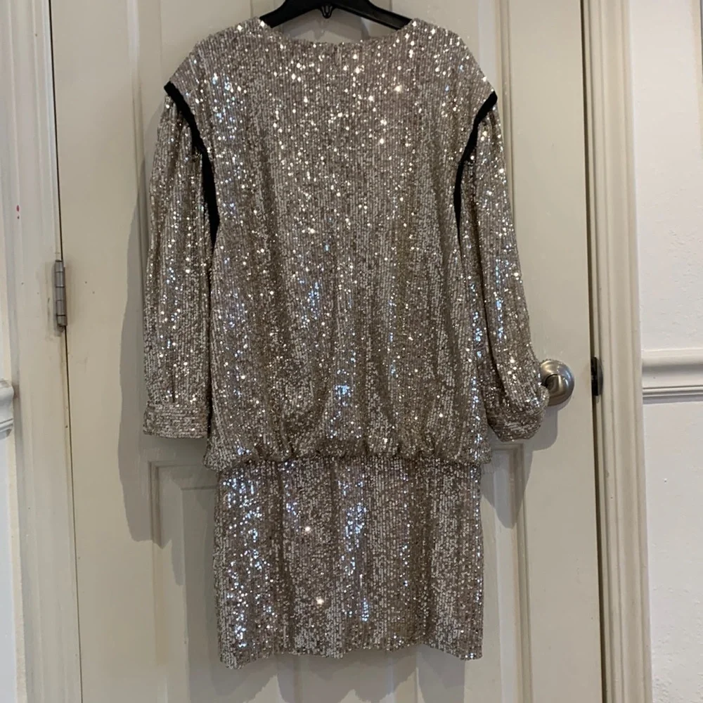 NWT 7 For all Mankind by Revolve Sequin Dress In silver & black contrast Medium - Picture 5 of 14